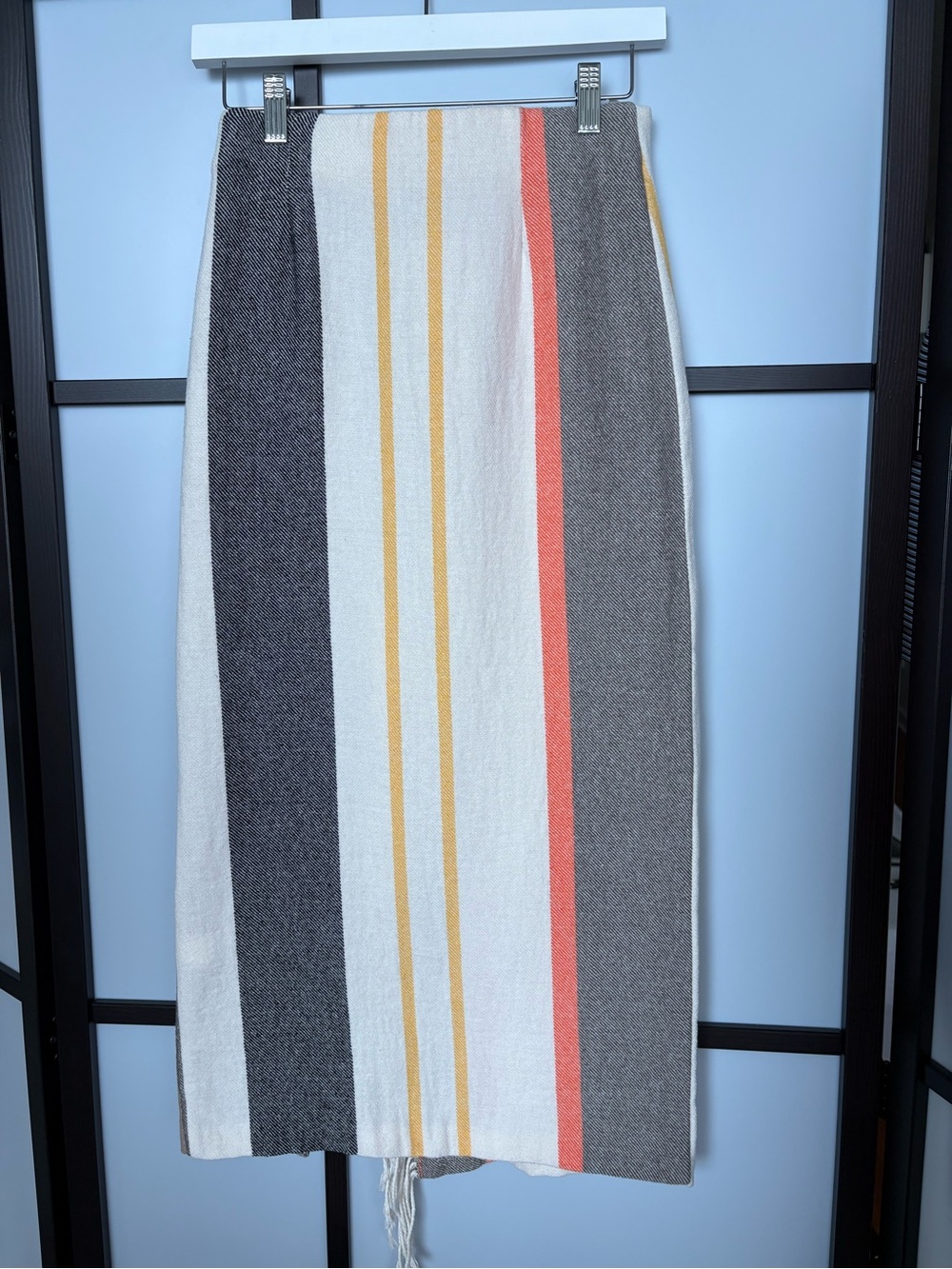 Zara NWT Striped Fringe Slit Midi Skirt Size XS Cotton Blend - Picture 2 of 11